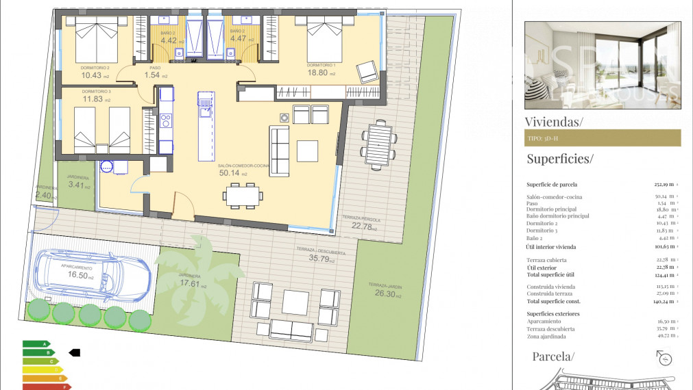 Posledné domy vo fáze E. Novostavba 2 a 3-izbových domov s bazénom, Polop de la Marina, Alicante