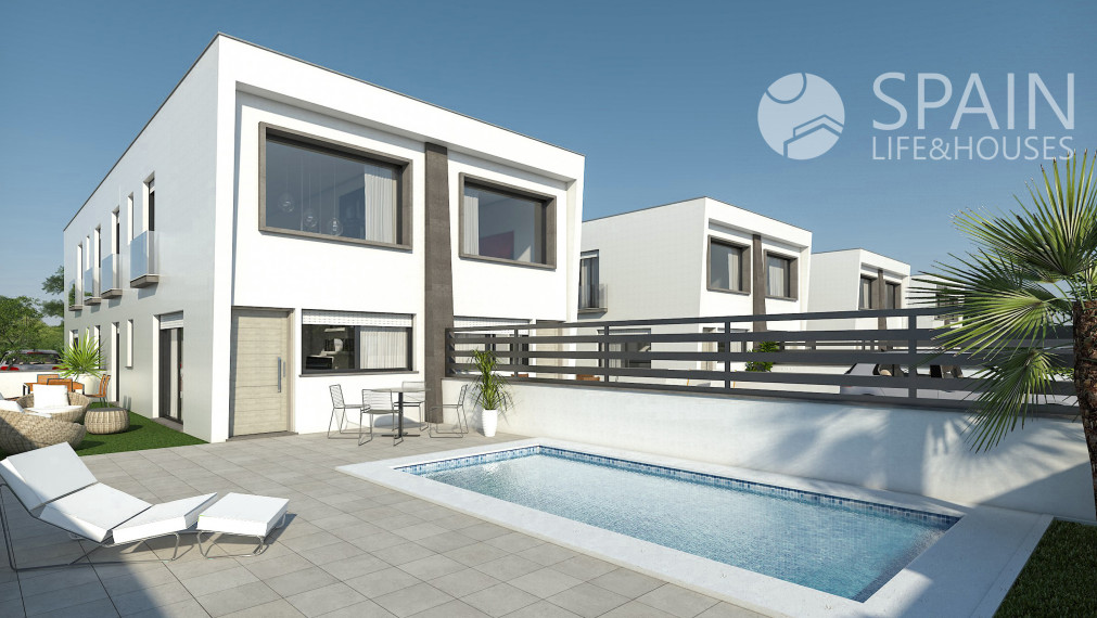 Projekt LEV-ANTE.  Moderné nové dvojdomy s bazénom len 5 minút od pláže v Alicante; Costa Blanca. Projekt bude dokončený začiatkom roka 2024