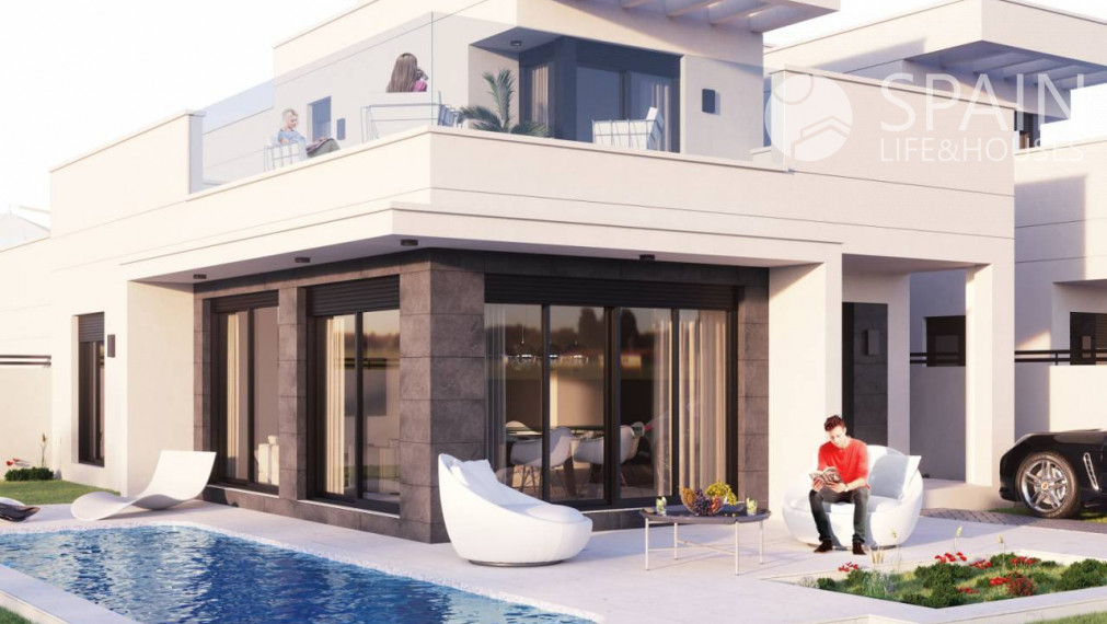 Novopostavená dvojdomá vila so súkromným bazénom a 6 km od pláže v San Fulgencio, Alicante. Dodanie november 2023