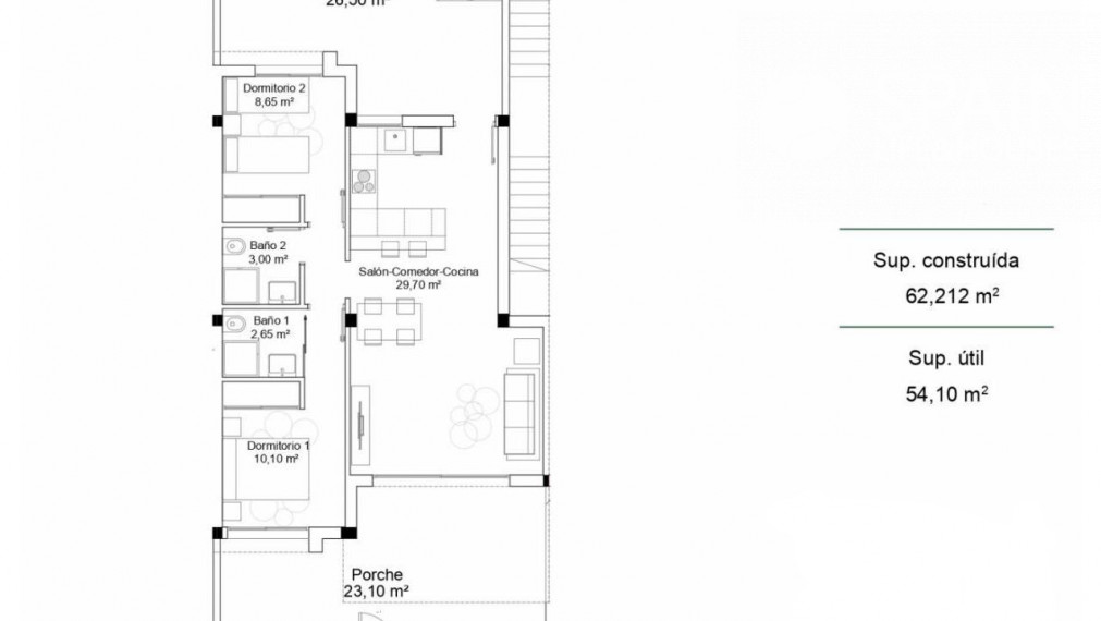 Novopostavený 2 izbový prízemný dom s terasou a spoločným bazénom vo Villamartine, Orihuela Costa, 5 km od pláže. Dokončenie v marci 2023