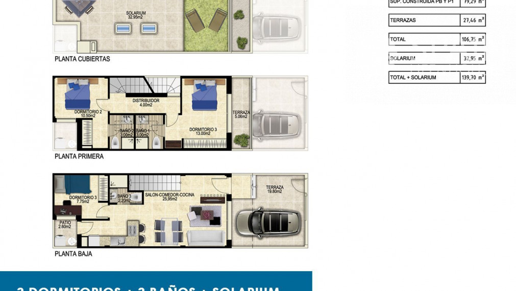 3-spálñový dvojdom v Torrevieja, 5metrov od pláže, Costa Blanca, -dodanie jeseñ 2022