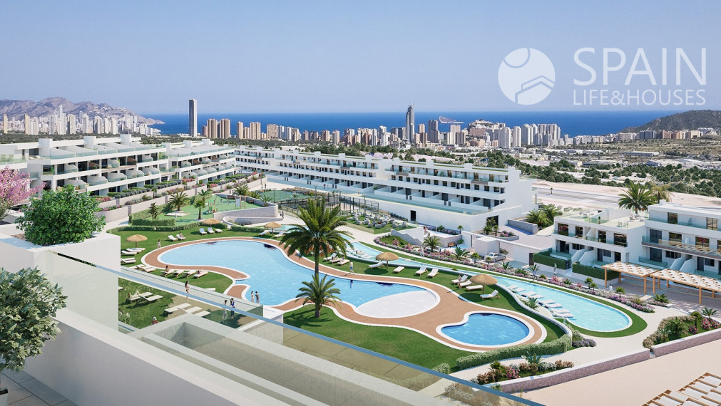 Posledné voľné apartmány s obrovskými terasami o rozlohe 40 m2 s krásnym výhľadom na more a panorámu Benidorm, Finestrat, Costa Blanca sever