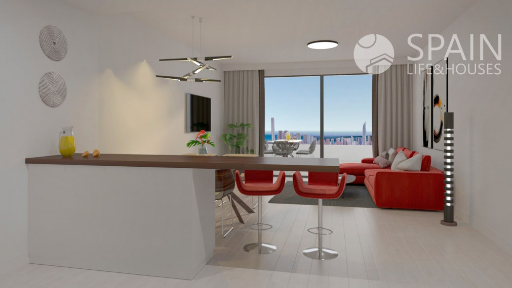 Posledné voľné apartmány s obrovskými terasami o rozlohe 40 m2 s krásnym výhľadom na more a panorámu Benidorm, Finestrat, Costa Blanca sever