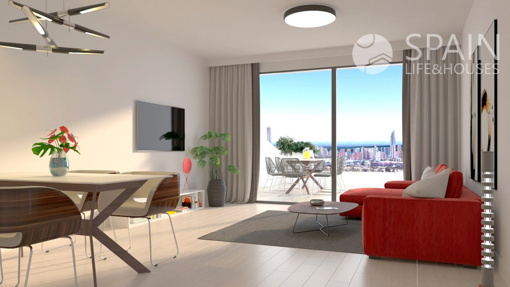 Posledné voľné apartmány s obrovskými terasami o rozlohe 40 m2 s krásnym výhľadom na more a panorámu Benidorm, Finestrat, Costa Blanca sever