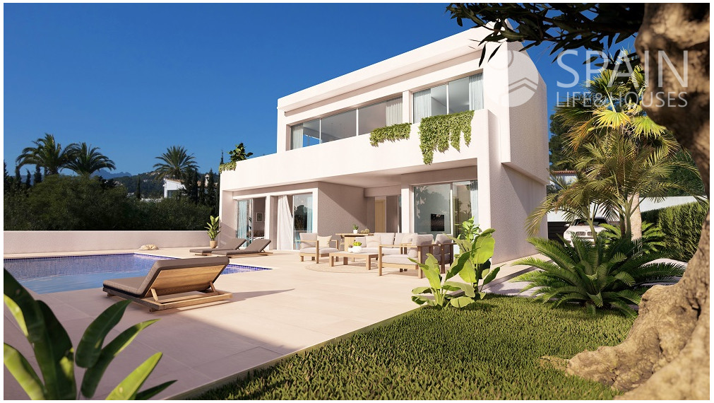 Nádherná nová luxusná vila v ibiza štýle s krásnym výhľadom na more a Peñon d'Ifach v Calpe