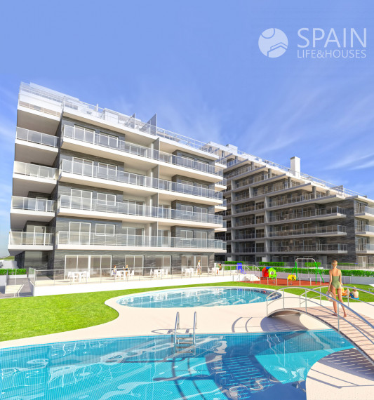 2-bedrom completly furnished apartament with name "City Gardens", in first sea line  with comunal pools and jacuzi, Oropesa, Valencia