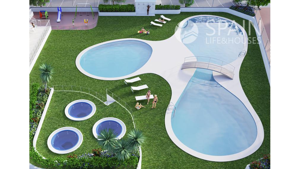 2-bedrom completly furnished apartament with name "City Gardens", in first sea line  with comunal pools and jacuzi, Oropesa, Valencia