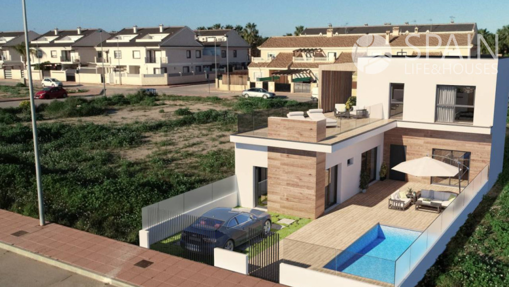 New construction villa with private pool and 3km from the beach in San Javier, Murcia. Delivery in December 2022