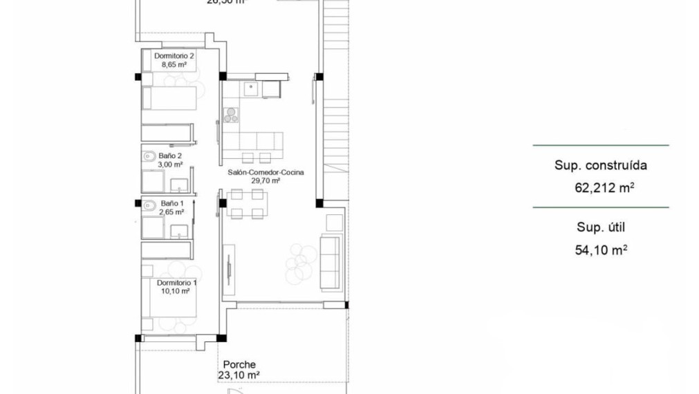 Newly built 2 bedroom first floor townhouse with communal pool in Villamartin, Orihuela Costa, Alicante 5 km from the beach. Finished in march 2023