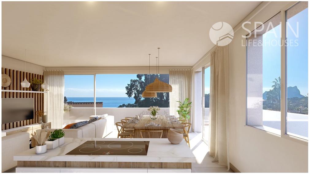 Magnificent luxury villa, Ibiza style, with beautiful views of the sea and the Peñon d'Ifach.