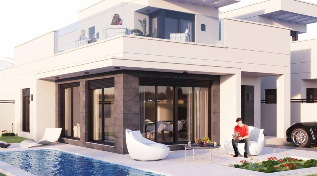 Newly built semi-detached villa with private pool and 6 km from the beach in San Fulgencio, Alicante. Delivery November 2023