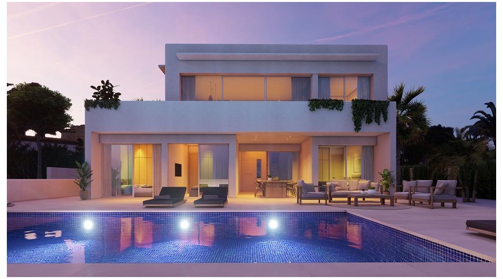 Magnificent luxury villa, Ibiza style, with beautiful views of the sea and the Peñon d'Ifach.