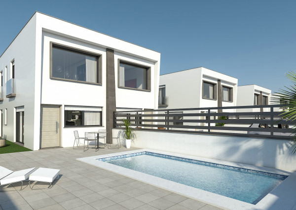 Projekt LEV-ANTE.  Moderné nové dvojdomy s bazénom len 5 minút od pláže v Alicante; Costa Blanca. Projekt bude dokončený začiatkom roka 2024