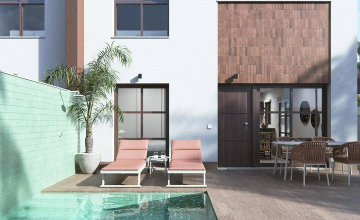 Newly built semi-detached bungalow with private pool 4 km from the beach in Pilar de la Horadada, Alicante. Delivery in the second half of 2023